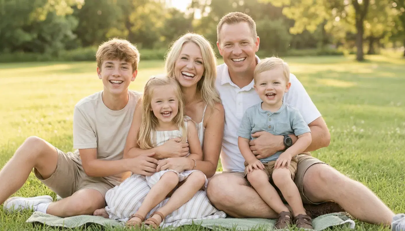 Happy family smiling - Fusion Dental provides family dentistry in Roseville and El Dorado Hills