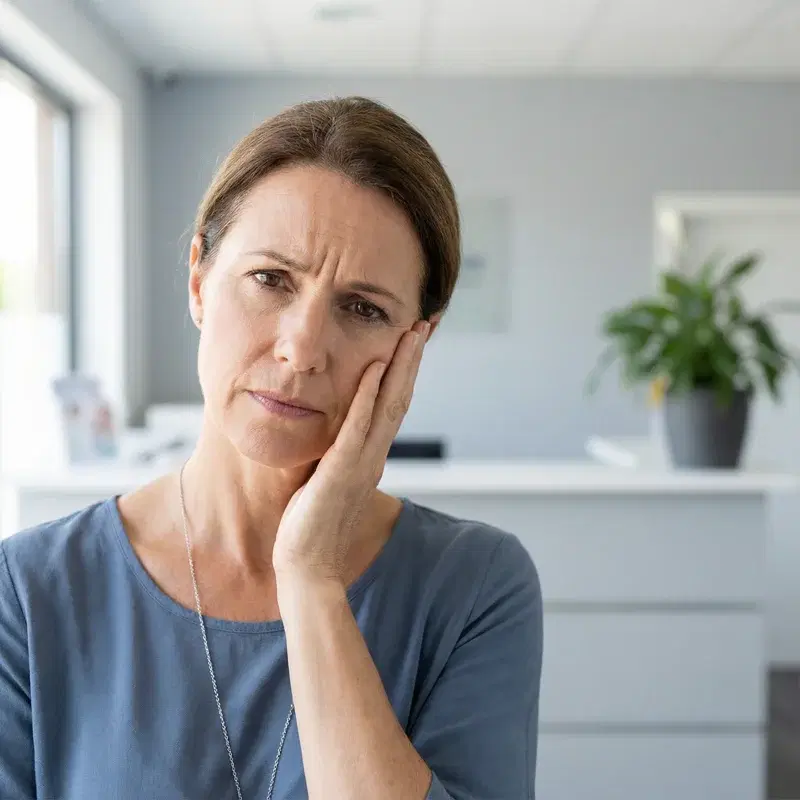 Woman experiencing tooth pain needing emergency dental care in Roseville
