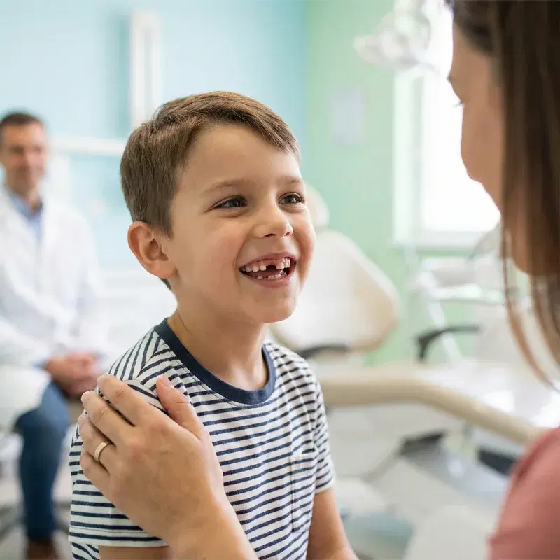 Happy child smiling during pediatric dental visit at Fusion Dental