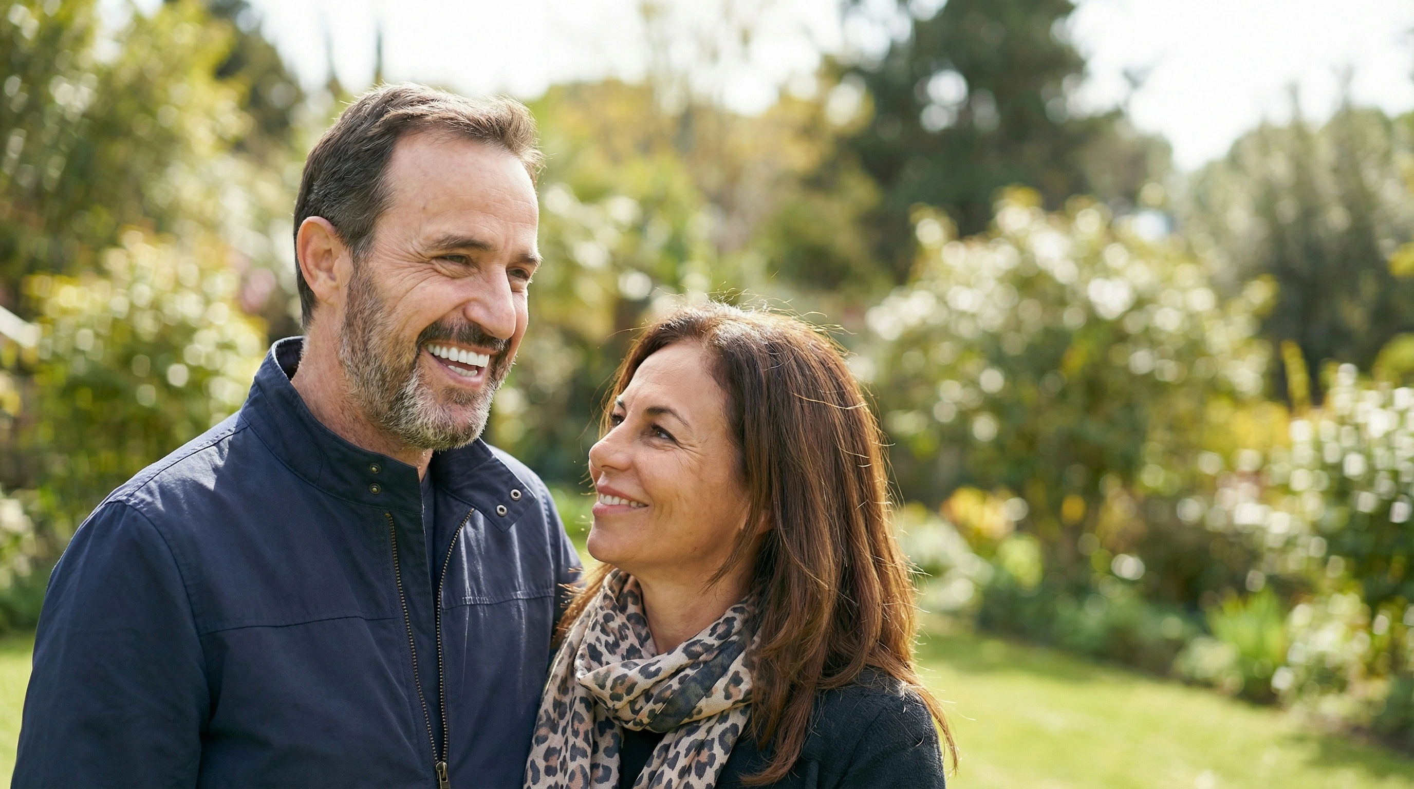 A smiling couple enjoying time together outdoors